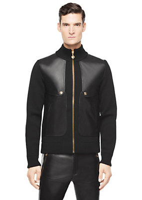 Versace Leather panelled knitted jacket