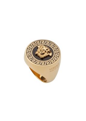 Versace Men Greek line enamel ring