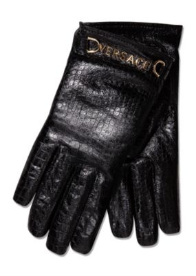 Versace Men Croco Print Leather Gloves